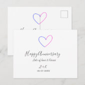 Carte Postale Joyeux anniversaire rose bleu cœur nom date simple (Devant / Derrière)