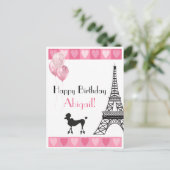 Carte Postale Joyeux Anniversaire rose Coeur Eiffel Tour Poodle (Debout devant)