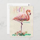 Carte Postale Joyeux anniversaire rose flamande (Devant / Derrière)