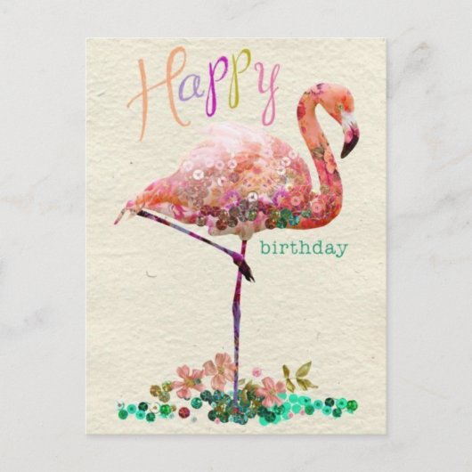 Carte Postale Joyeux anniversaire rose flamande (Devant)