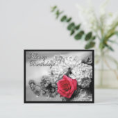 Carte Postale Joyeux anniversaire ! Rose rouge avec noir et blan (Debout devant)