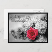 Carte Postale Joyeux anniversaire ! Rose rouge avec noir et blan (Devant / Derrière)