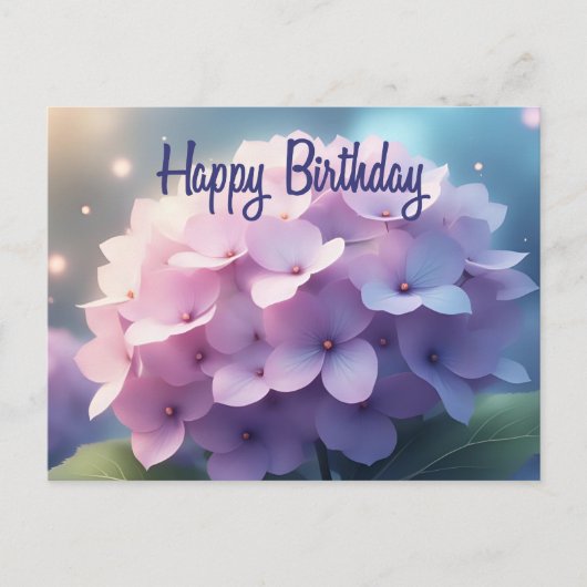Carte Postale Joyeux Anniversaire rose violet Hydrangea Fleurs (Devant)
