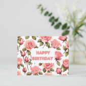 Carte Postale Joyeux anniversaire Roses d'aquarelle rose (Debout devant)