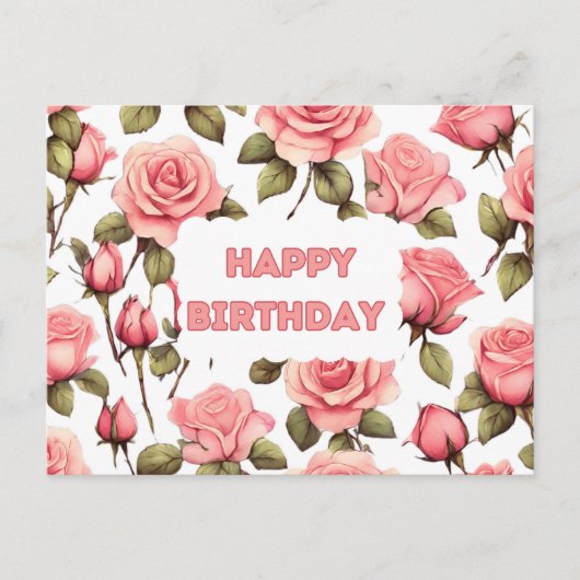 Carte Postale Joyeux anniversaire Roses d'aquarelle rose (Devant)