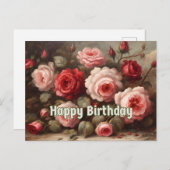 Carte Postale Joyeux Anniversaire Roses Roses Rouges (Devant / Derrière)