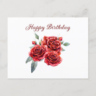 Carte Postale Joyeux Anniversaire Roses Rouges Aquarelle