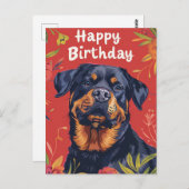 Carte Postale Joyeux Anniversaire Rottweiler (Devant / Derrière)