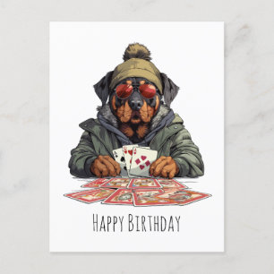 Carte Postale Joyeux Anniversaire Rottweiler Chien Jouant aux ca