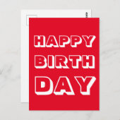 Carte Postale Joyeux anniversaire, Rouge blanc moderne audacieux (Devant / Derrière)