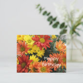 Carte Postale Joyeux anniversaire, rouge, jaune & orange fleur m (Debout devant)