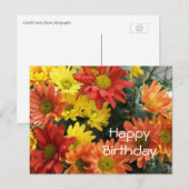 Carte Postale Joyeux anniversaire, rouge, jaune & orange fleur m (Devant / Derrière)