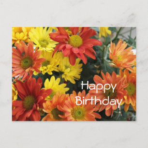 Carte Postale Joyeux anniversaire, rouge, jaune & orange fleur m