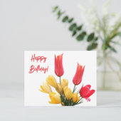 Carte Postale Joyeux Anniversaire rouge tulip jaune crocus amour (Debout devant)