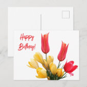 Carte Postale Joyeux Anniversaire rouge tulip jaune crocus amour (Devant / Derrière)