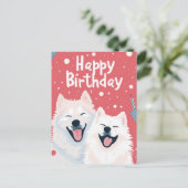 Carte Postale Joyeux anniversaire Samoyed mignon (Debout devant)