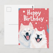 Carte Postale Joyeux anniversaire Samoyed mignon (Devant / Derrière)