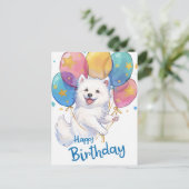 Carte Postale Joyeux anniversaire Samoyed mignon (Debout devant)