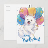 Carte Postale Joyeux anniversaire Samoyed mignon (Devant / Derrière)