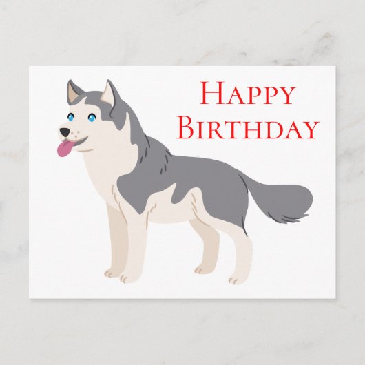Carte Postale Joyeux Anniversaire Sibérien Husky Chien chiot (Devant)