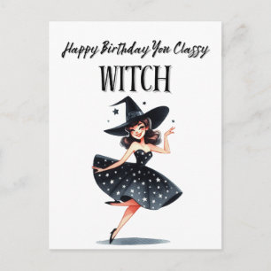 Carte Postale Joyeux anniversaire sorcière classe