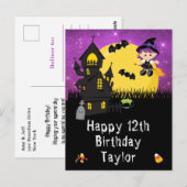 Carte Postale Joyeux Anniversaire Sorcière d'Halloween Violet (Devant / Derrière)