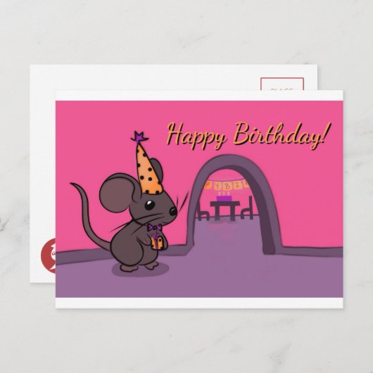 Carte Postale Joyeux anniversaire - souris (Devant / Derrière)