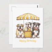 Carte Postale Joyeux Anniversaire Stand de Limonade Bouledogues  (Devant / Derrière)