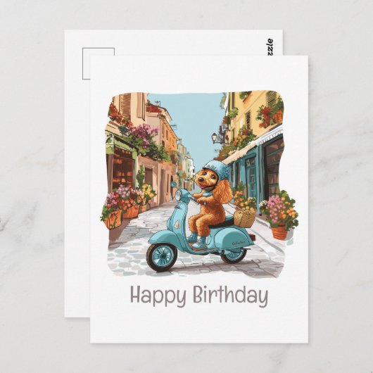 Carte Postale Joyeux Anniversaire Standard Poodle Chien équitati (Devant / Derrière)