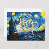 Carte Postale Joyeux anniversaire, Starry Night art, (Devant / Derrière)