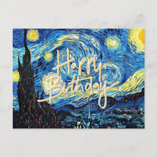Carte Postale Joyeux anniversaire, Starry Night art, (Devant)