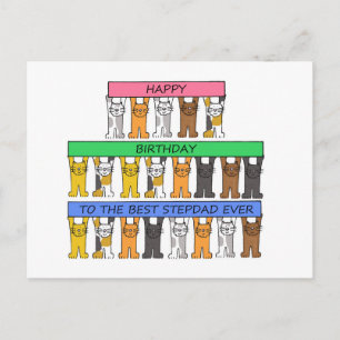 Carte Postale Joyeux anniversaire Stepdad Cartoon Cats