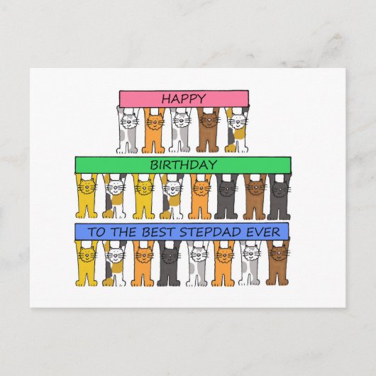 Carte Postale Joyeux anniversaire Stepdad Cartoon Cats (Devant)