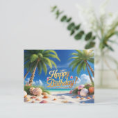 Carte Postale Joyeux Anniversaire Sumer Plage Tropicale  (Debout devant)