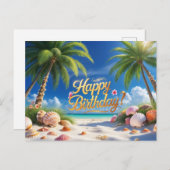 Carte Postale Joyeux Anniversaire Sumer Plage Tropicale  (Devant / Derrière)