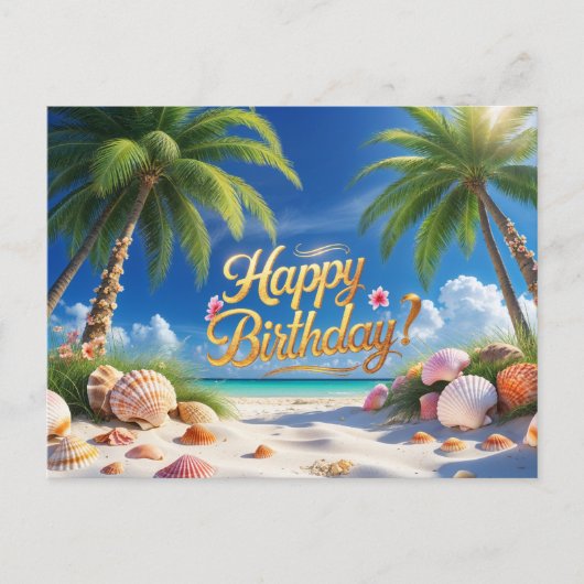 Carte Postale Joyeux anniversaire Sumer Tropical Beach (Devant)