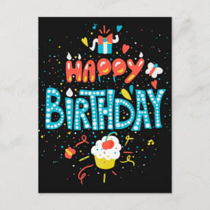 Carte Postale Joyeux Anniversaire sur Fond Noir