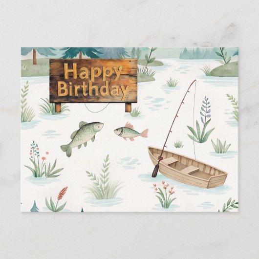 Carte Postale Joyeux anniversaire sur le thème de la pêche pour  (Devant)