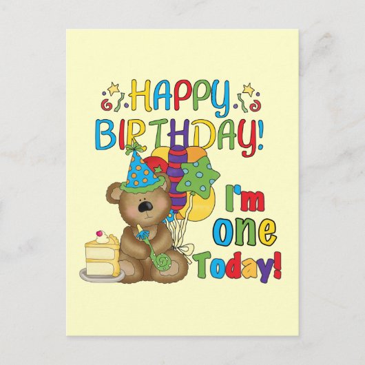 Carte Postale Joyeux anniversaire Teddy Bear 1er T-shirts et cad (Devant)