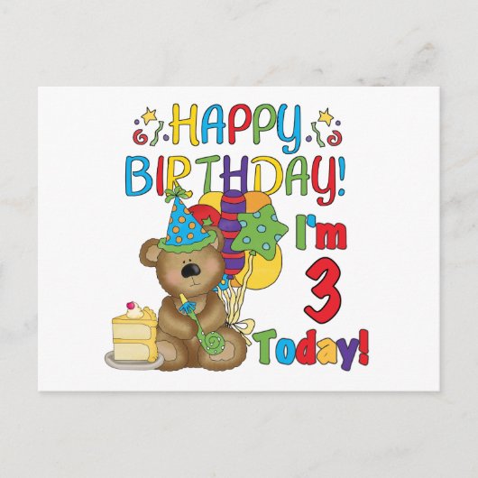 Carte Postale Joyeux anniversaire Teddy Bear 3e t-shirts et cade (Devant)
