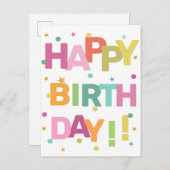 Carte Postale Joyeux Anniversaire Texte Coloré Confettis et Étoi (Devant / Derrière)