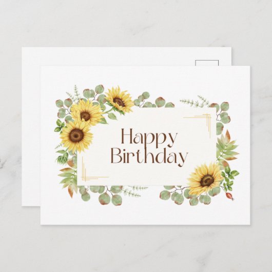 Carte Postale Joyeux Anniversaire Tournesols Aquarelle (Devant / Derrière)