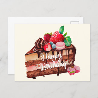 Carte Postale Joyeux Anniversaire Tranche de Gâteau au Chocolat