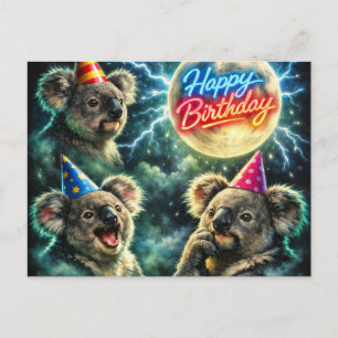 Carte Postale Joyeux Anniversaire Trois Koalas Lune Vintage
