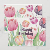 Carte Postale Joyeux Anniversaire Tulipes Aquarelle Floral Abstr (Devant / Derrière)