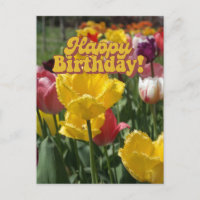 Joyeux Anniversaire Tulipes Fleurales Jaunes et Ro