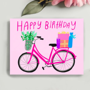Carte Postale Joyeux Anniversaire Vélo Rose Personnalisé