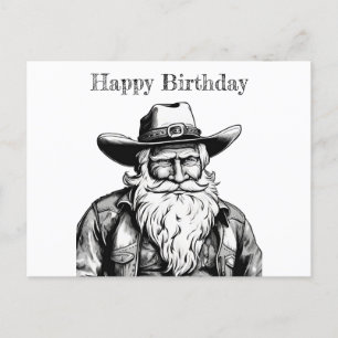 Carte Postale Joyeux Anniversaire Vieux Cowboy en Veste de Cuir