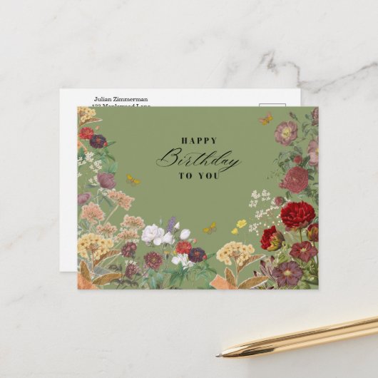 Carte Postale Joyeux Anniversaire Vintage (Devant/Arrière en situation)