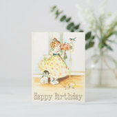 Carte Postale Joyeux anniversaire Vintage fille et chat (Debout devant)